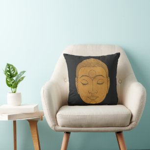 Coussin Elégant bronze Bouddha Zen ligne noire dessin