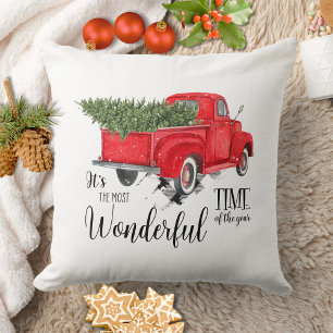 Coussin Élégant Buffalo Check Red Truck Script Noël
