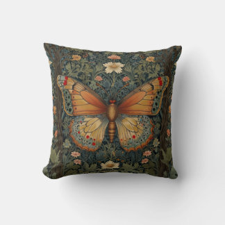 Coussin Élégant buho rétro papillon botanique verdure