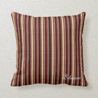 Coussin Élégant Burgundy Bige rayures Personnalisées Monog
