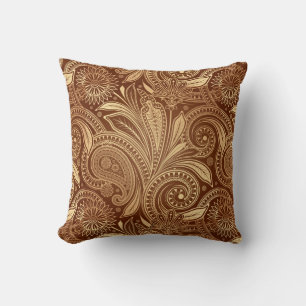 Coussin Élégant cachemire bordeaux or vintage