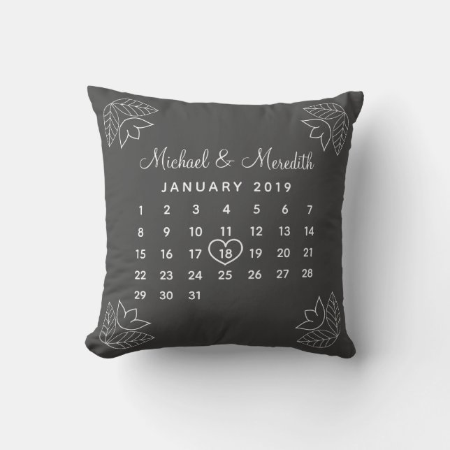 Coussin Élégant calendrier Mariage personnalisé (Recto)
