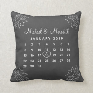 Coussin Élégant calendrier personnalisé pour l'anniversair