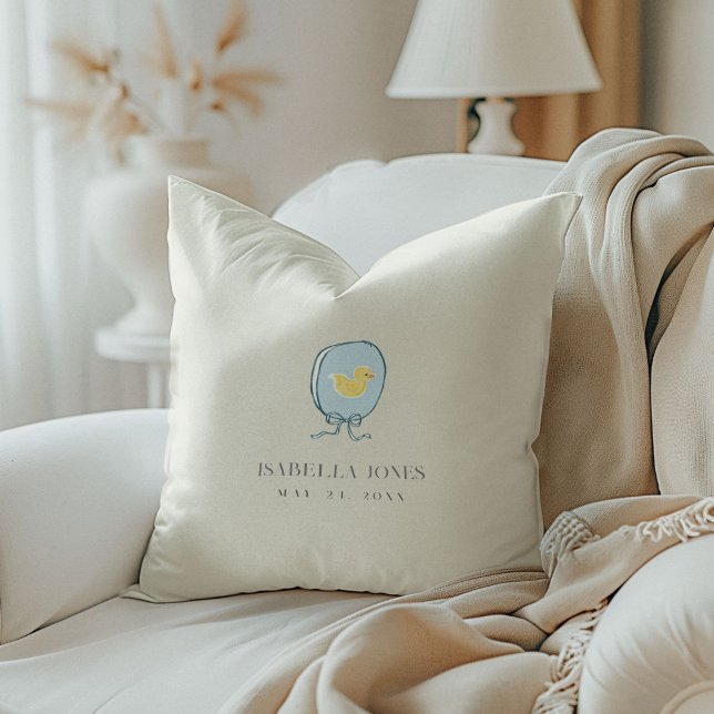 Coussin Élégant Canard en Caoutchouc Ruban Bébé (Elegant Rubber Ducky Ribbon Baby Throw Pillow)