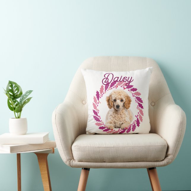 Coussin Élégant Caniche Rose Pastel | Cadeau de Noël Perso (Chaise)
