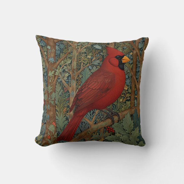 Coussin Elégant cardinal rétro Art Nouveau rouge oiseau (Recto)