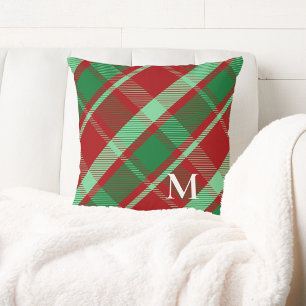 Coussin Élégant carreau de Noël rouge et vert gras