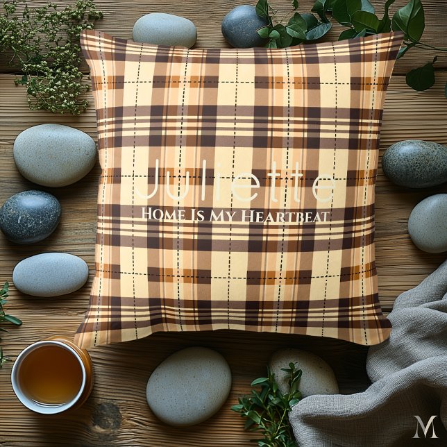 Coussin Élégant carreau marron | Accent rustique personnal (Créateur téléchargé)