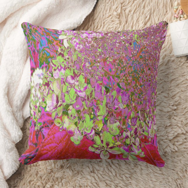 Coussin Elegant Chartreuse Green, Pink and Blue Hydrangea (Couverture)