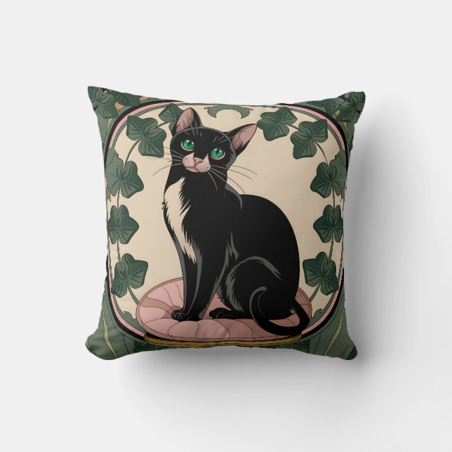 Coussin Élégant chat noir Art nouveau (Recto)