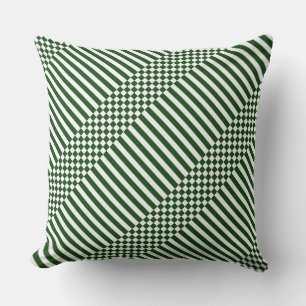 Coussin Elégant Chèque blanc & Grilles Vert
