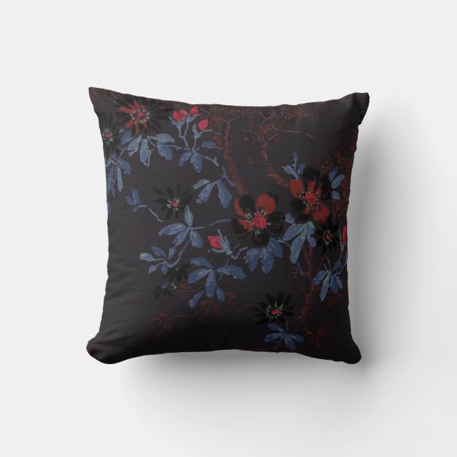 COUSSIN ÉLÉGANT CHERRY BLOSSOM ARGENT ROUGE NOIR CUSHION (Recto)