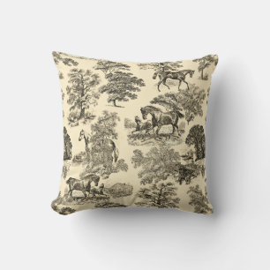 Coussin Élégant Cheval Rustique Arbres Beige Tan Toile