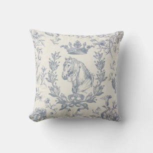 Coussin Elégant Chic Dusty Bleu équestre Toile Florale