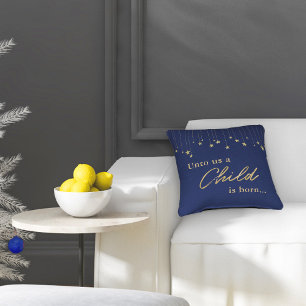 Coussin Elegant Child est né Gold Navy Bleu Noël