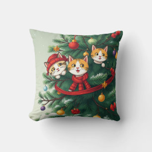 Coussin Élégant classique drôle Chat de Noël Arbre rouge v