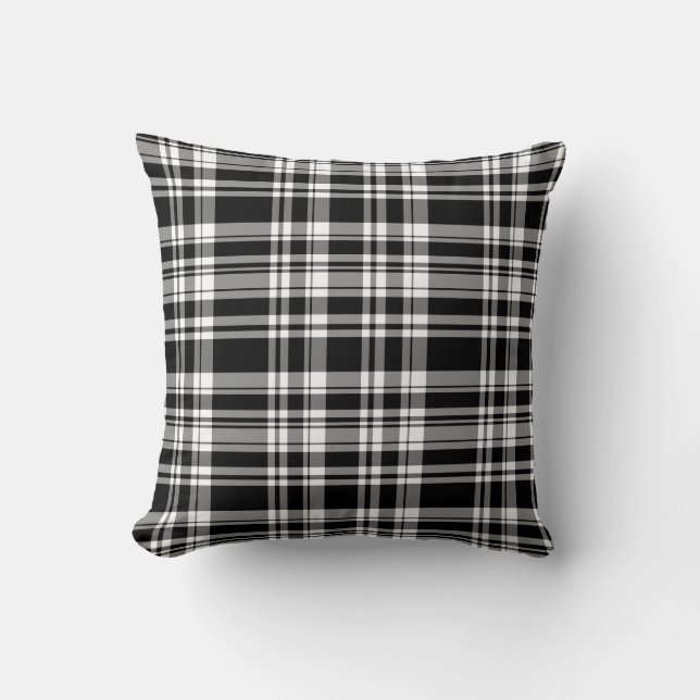 Coussin Élégant classique noir blanc plaid motif (Recto)
