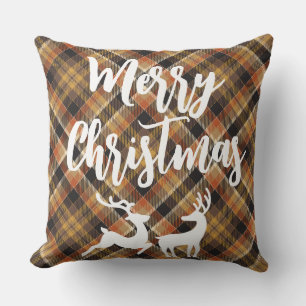Coussin Élégant classique tartan plaid Joyeux cerf de noël