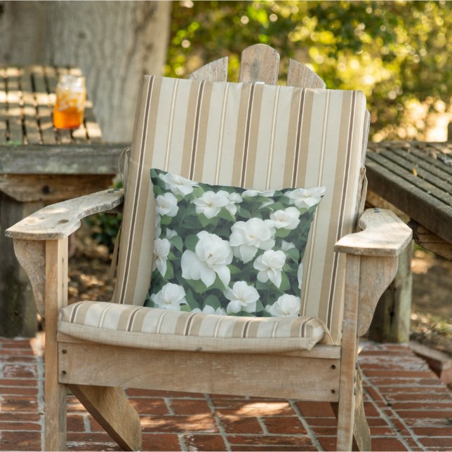 Coussin Élégant classique vert botanique blanc floral (Chaise)