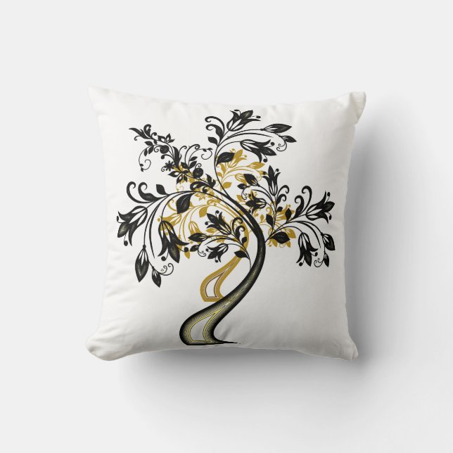Coussin Elégant Classy Gold Black Tree of Life Zen Yoga (Recto)