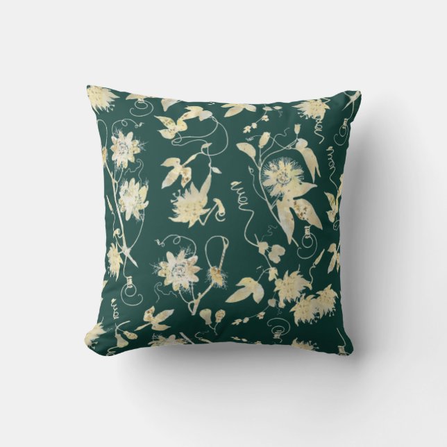 Coussin Élégant Classy Gold Passion Fleurs Emerald Green (Recto)