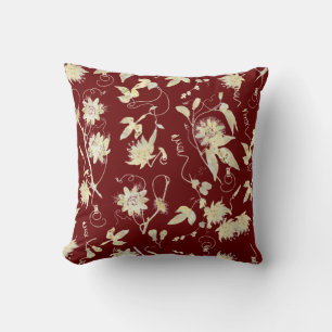 Coussin Élégant Classy Gold Passion Fleurs Rouge foncé