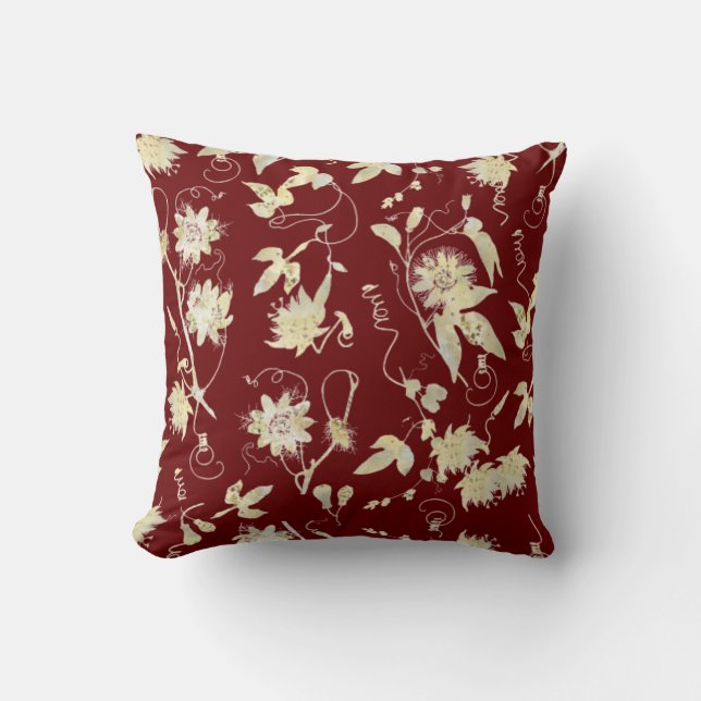 Coussin Élégant Classy Gold Passion Fleurs Rouge foncé (Recto)