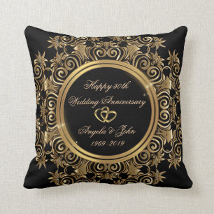 Coussin Elégant coeur d'or 50e anniversaire Mariage