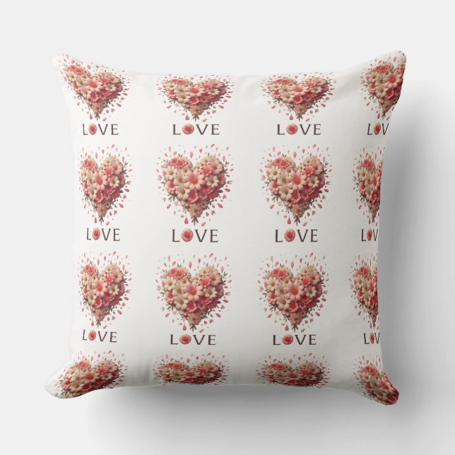 Coussin Élégant Coeur rose floral Romantique Saint-Valenti (Recto)