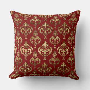 Coussin Elégant Coeurs Rouge et Or Saint Valentin Damas