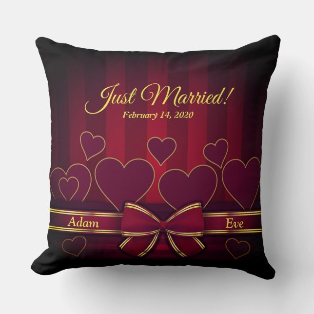 Coussin Élégant Coeurs Rouges Et Mariage De Ruban (Recto)