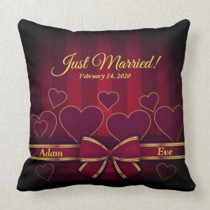 Coussin Élégant Coeurs Rouges Et Mariage De Ruban