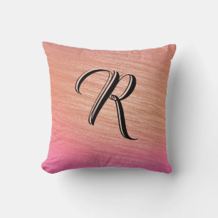Coussin Élégant Coral rose initial Monogramme Classy Chic