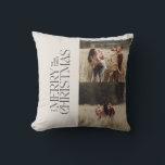 Coussin Élégant crème feuillage noir moderne photo minimal<br><div class="desc">Elégant multi photo moderne crème minimale et noir aquarelle typographie botanique Joyeux décor de Noël coussin.</div>