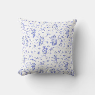 Coussin Elégant Cupid Angels Bleu Blanc Floral Toile