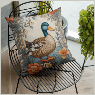 Coussin Élégant Cute Plump Canard Vintage Floral