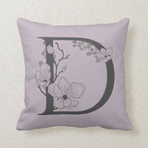 Coussin Élégant D Boho Floral Monogramme Initial Lilac Gri