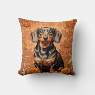 Coussin Elégant Dachshund Et Marigolds
