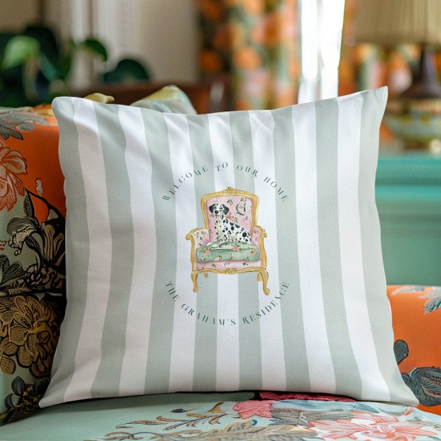 Coussin Élégant dalmate | Accueil personnalisé du monogram (Créateur téléchargé)
