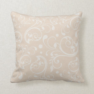 Coussin Élégant damas crème tourbillon motif chic neutr