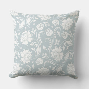Coussin Élégant Damas Floral Blanc Et Bleu