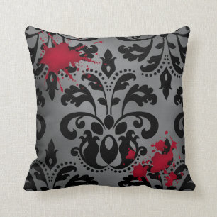 Coussin Elégant damas noir et gris avec le sang Halloween