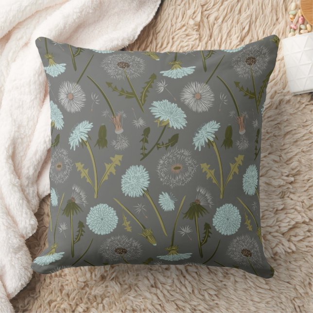 Coussin Elégant Dandelion gris bleu Fleurs (Couverture)