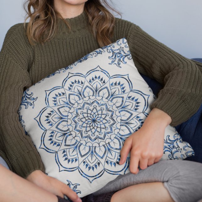 Coussin Élégant décor mandala métallisé bleu (Créateur téléchargé)