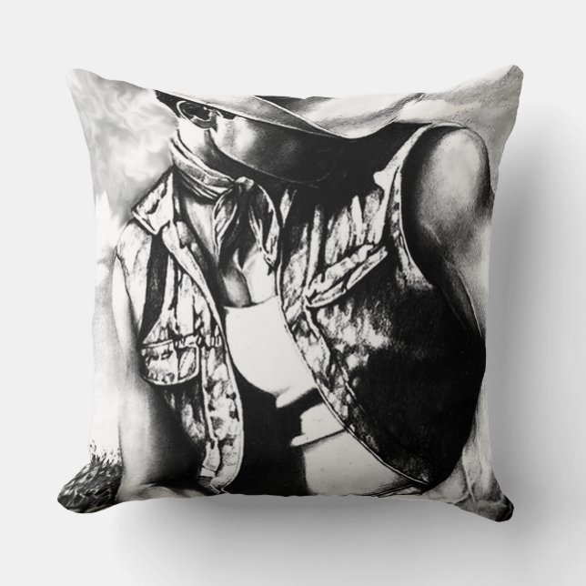 Coussin Élégant Dessin D'Art De Cowboy Country Man (Recto)
