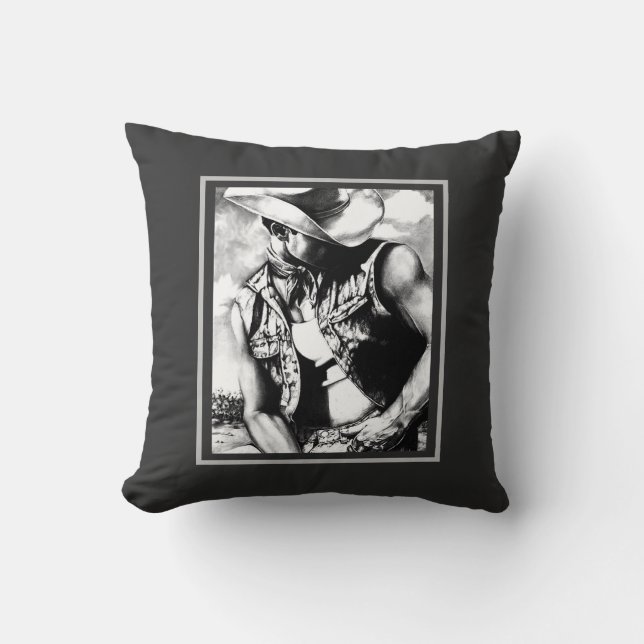 Coussin Elégant dessin d'un cowboy au vent (Recto)