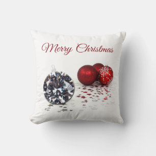 Coussin Élégant Diamant et Ornements de Noël Rouge