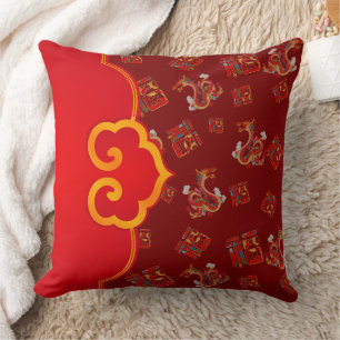 Coussin Élégant Dragon Rouge chinois Nouvel An Symbole cha