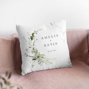 Coussin Elegant Earthy Greenery Personalized Names Date