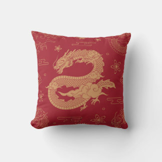 Coussin Élégant effet de velours de dragon chinois